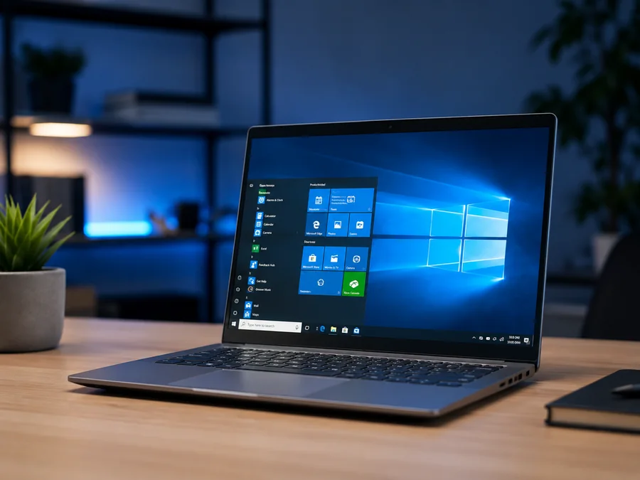 Notebook moderno com Windows pronto para o atendimento